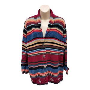 Vintage Monterey Koret Southwestern Multicolor Striped Cardigan Sweater Size L